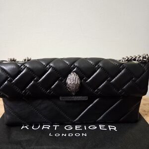 Kurt Geiger Black Quilted Clutch with Silver Chain, MINI, Pre-owneded